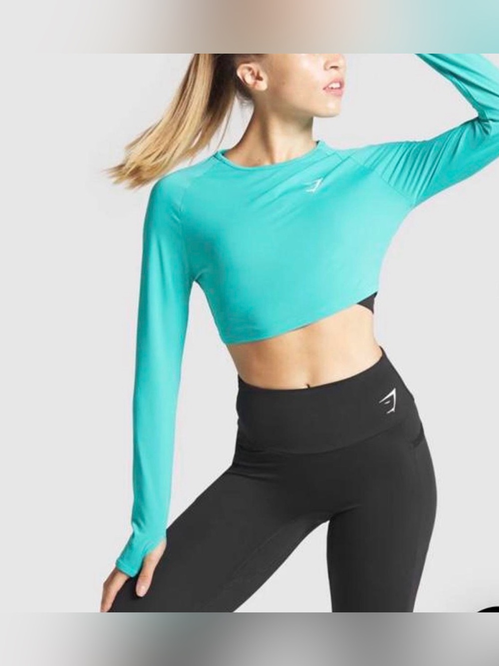 Gymshark Training Crop Top Teal Long Sleeve Size XL